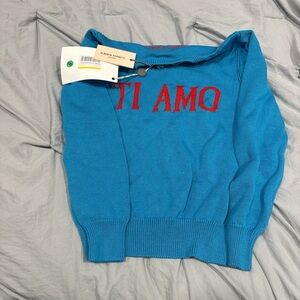 Alberta Ferretti Teal Off-the-Shoulder Sweater size on tag